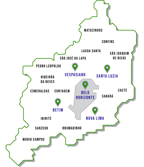 Mapa com marcação das unidades Beton Mix